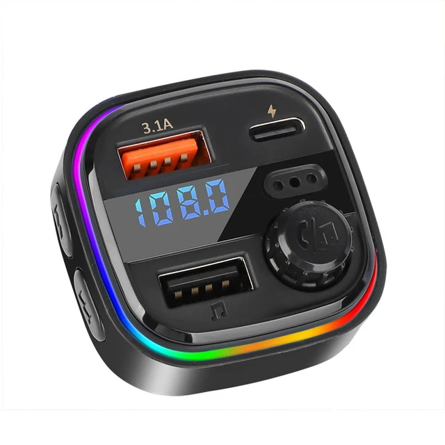 Transmetteur FM Bluetooth - Chargeur rapide - Appel mains libres - RVB -  USB C - USB 