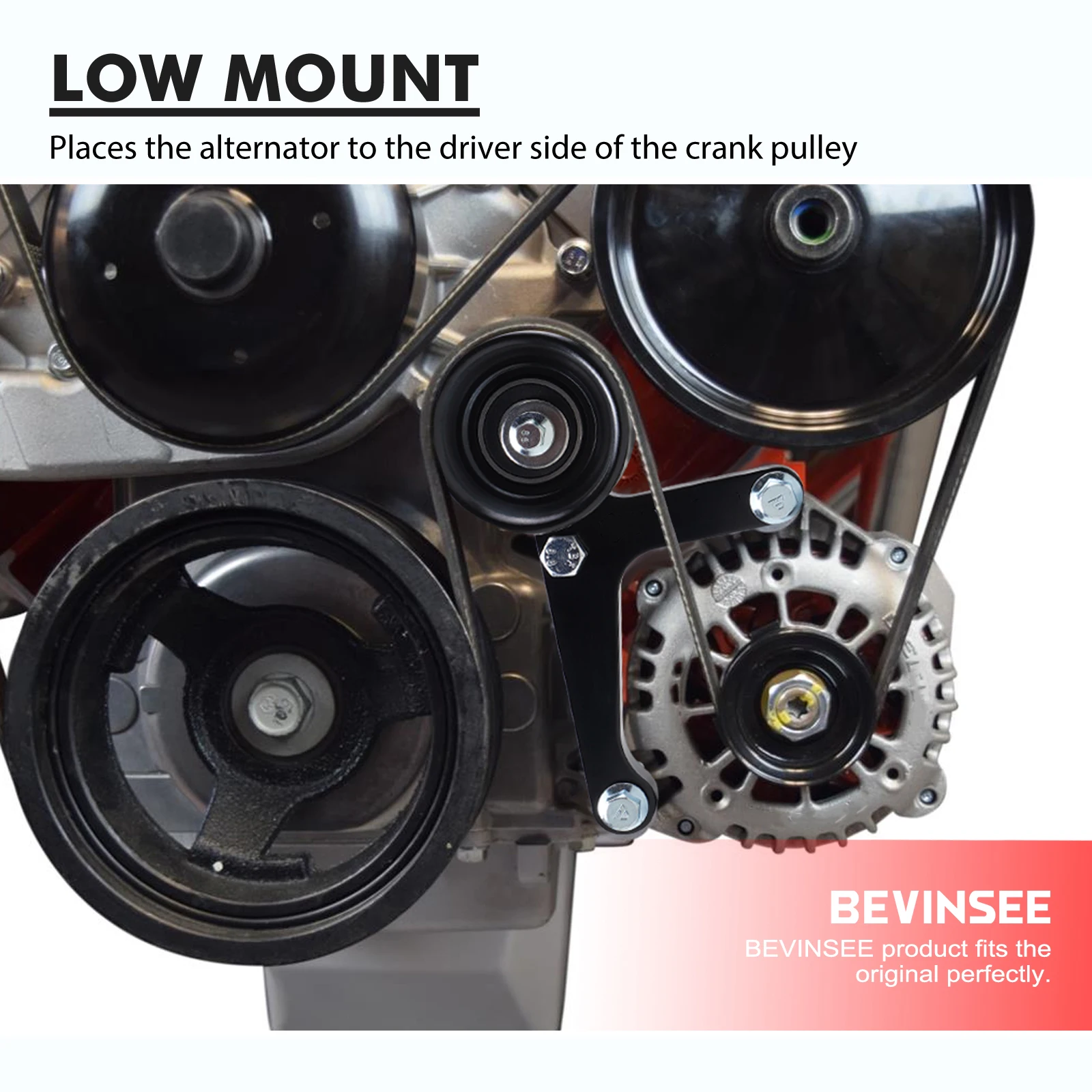 BEVINSEE LS Alternator Bracket With Brace + Pulley For Chevy Camaro 1998-2002 LSX Camaro Belt Truck Low Mount Alternator Bracket
