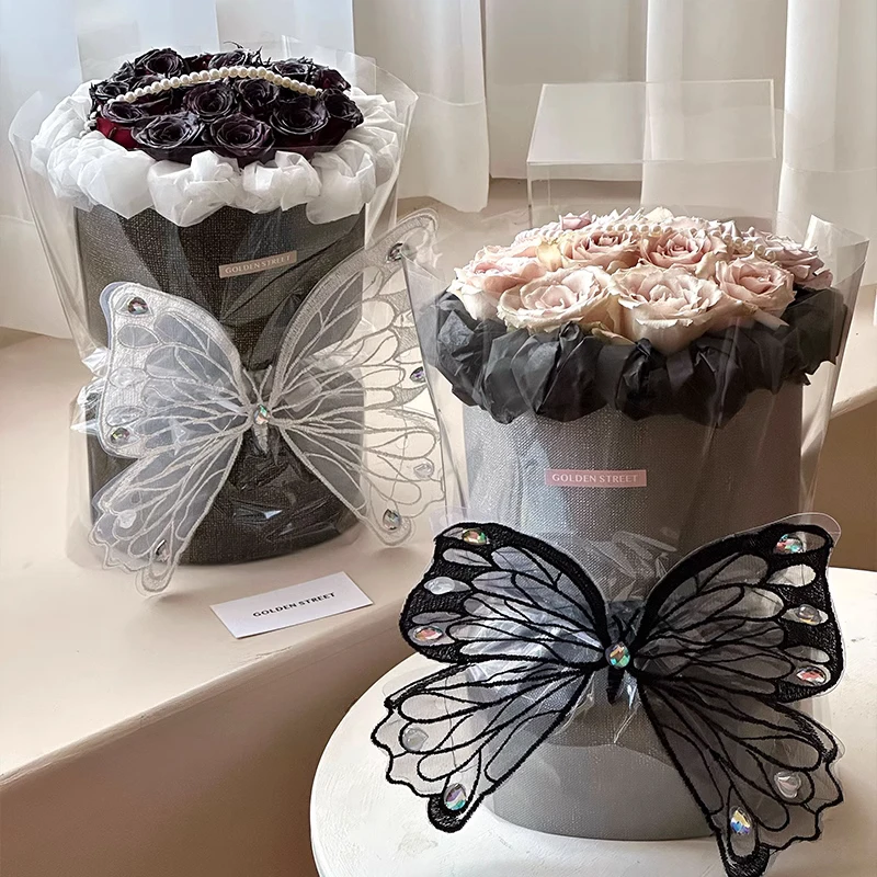Valentine's Day New PVC Embroidery Lace Luminous Three-dimensional Butterfly Creative Flower Bouquet Accessories Floral Art