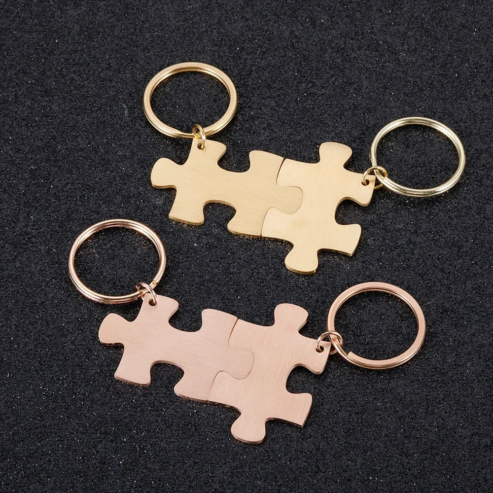 

Stainless Keychains Keychain Women's DIY Puzzle Men's Custom Blank Gift 10pcs/lot Steel Couple Wholesale for