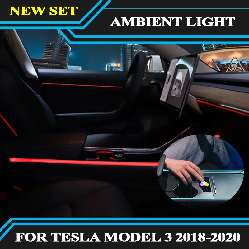 

New second generation laser engraving model Led Ambient Light For Tesla Model 3 model3 2018 2020 inter lamp touch control