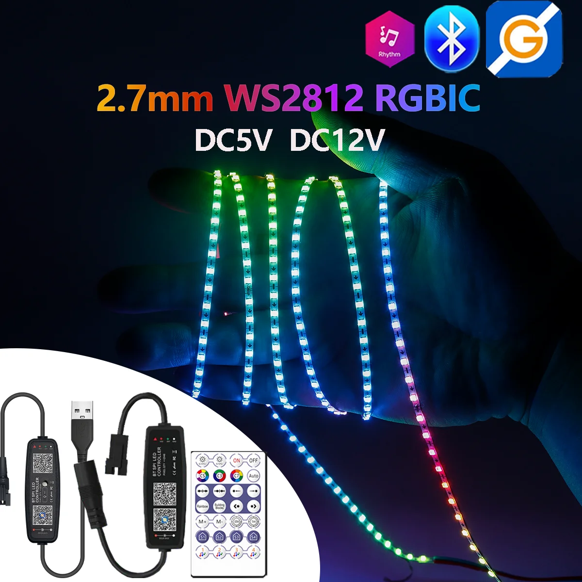 2,7 mm WS2812 RGBIC LED-Licht 160 LEDs/M WS2812B 2020 SMD adressierbare ...