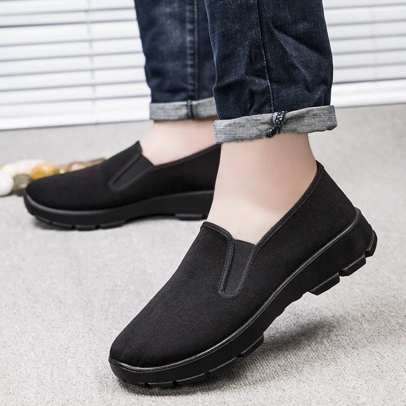 

2023 New Spring/Summer Men's Casual Cloth Shoes Labor Protection Work Shoes Men's Black Thick Sole Men's Shoes
