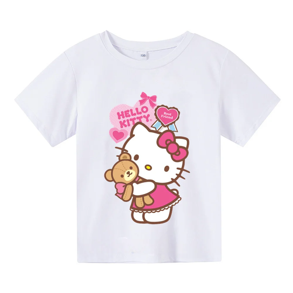 thumbnail image 1 of Camiseta de verano con estampado de Hello Kitty para niños y niñas, ropa para niños, camisetas de algodón para niños, camisetas deportivas de manga corta a la moda para edades de 3 a 14 años, camiseta, 1 of 5