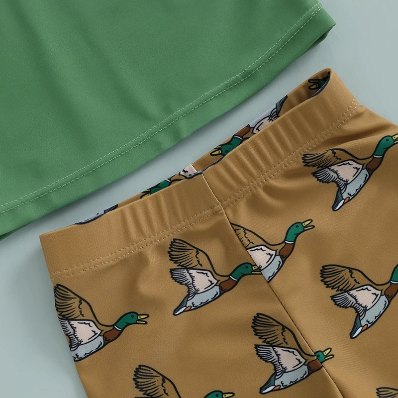 Toddler Baby Boys Rash Guard Swimsuit Set Shark/Duck Print Short Sleeve Round Neck Tops with Shorts and Swim Hat 3 Pcs Set kids swimsuits boys swim shorts