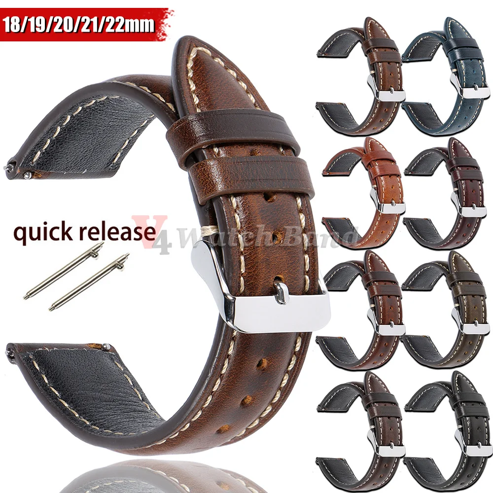 Premium Top Grain Brown Leather Watch Strap with Stainless Steel Buckle