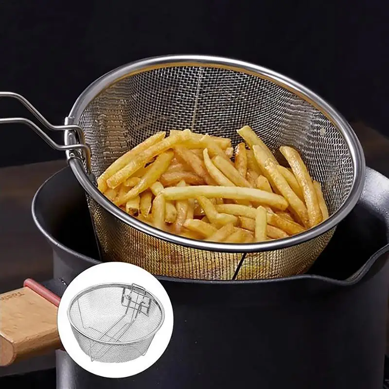 

French Fries Basket Stainless Steel Fry Baskets With Handle Deep Fryer Strainer Blanching Basket Deep Fryer Skimmer For Kitchen