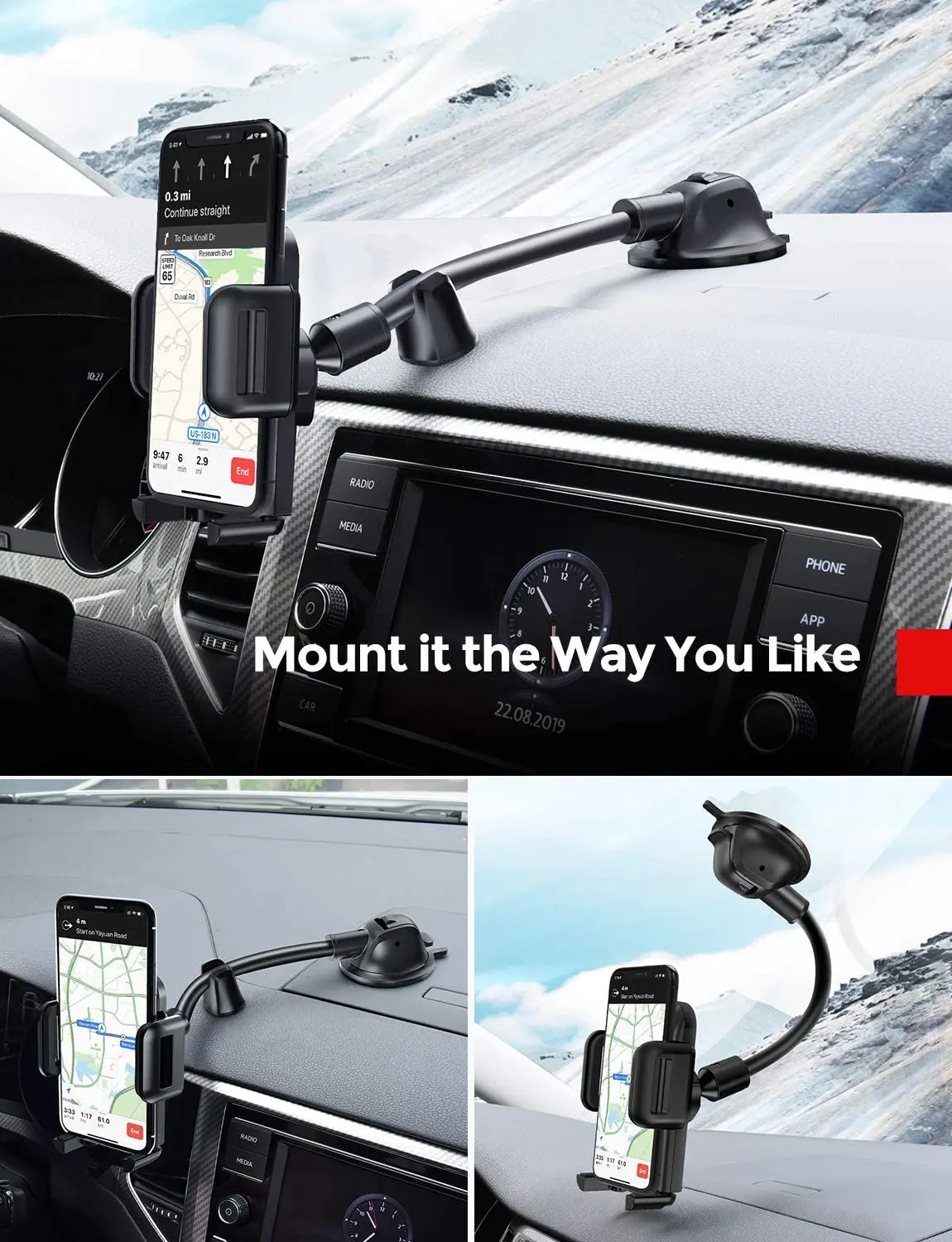 Flexible Car Phone Holder Mount Dashboard Window Holder with Super Sticky Gel Pad Truck