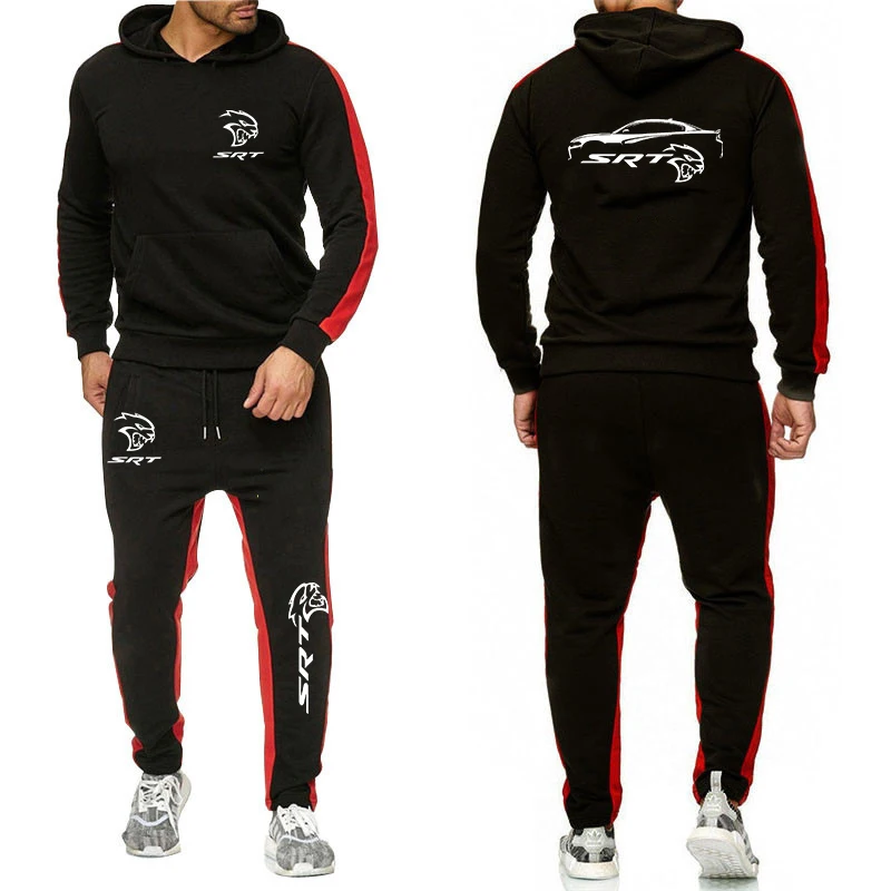 SRT Hellcat 2022 Men's New Printed Solid Color Cotton Pullover Hoodies Tops+Pants Drawstring Leisure Sportswear Two Pieces Suit