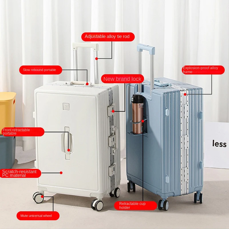 Aluminium Frame Cabin Suitcase With Cup Holder And Mute Wheels_voghion.com