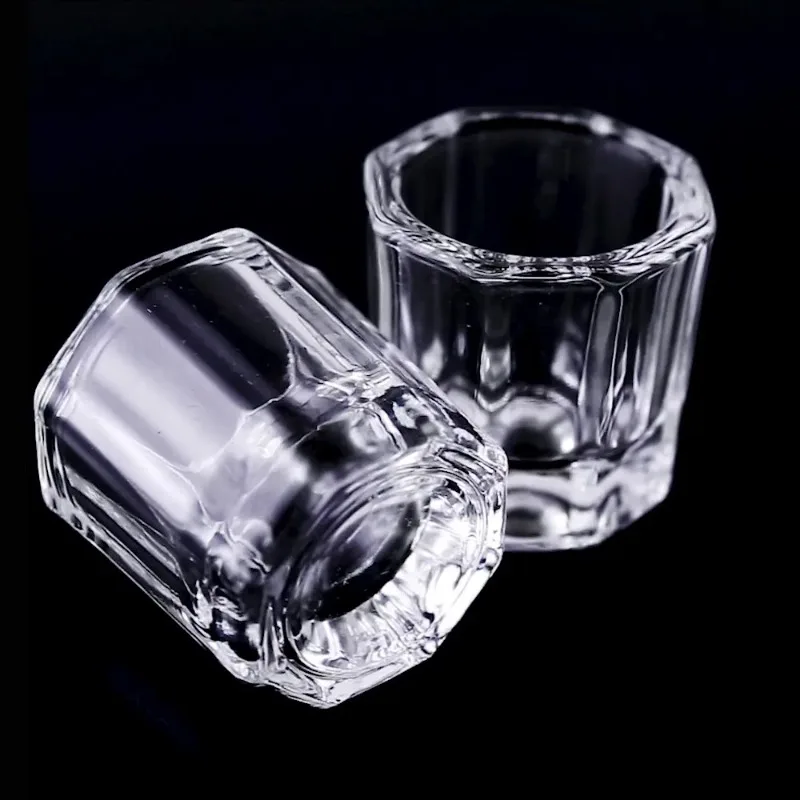 Mini Crystal Glass Clear Acrylic Small Octagonal Powder Liquid Nail Cup Nail Brush Cleaning Tools Liquid Power Mixing Bowl new 3