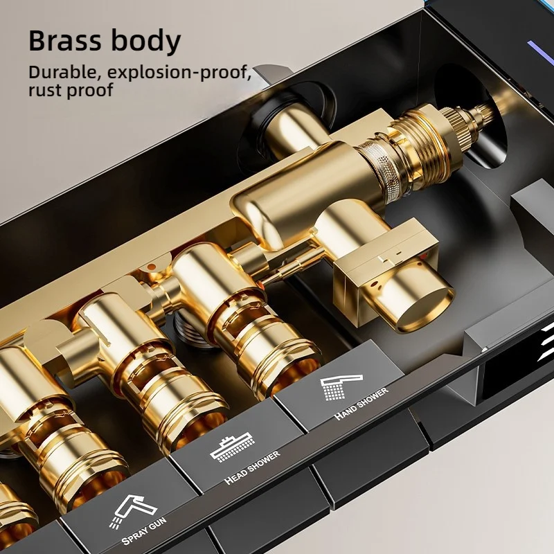 Temperature Digital Display Shower Set Faucet Bathroom Wall Mounted 4 Ways Water Outlet Rainlfall Hot Cold Shower Faucet System