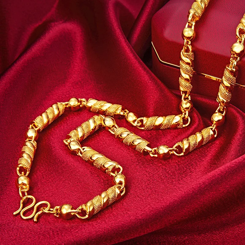 Men's Ragon Pillar Necklace Real 999 Gold Color Necklace for Men Bro Gold Plated Choker Necklaces Chain Fine Jewelry Gift