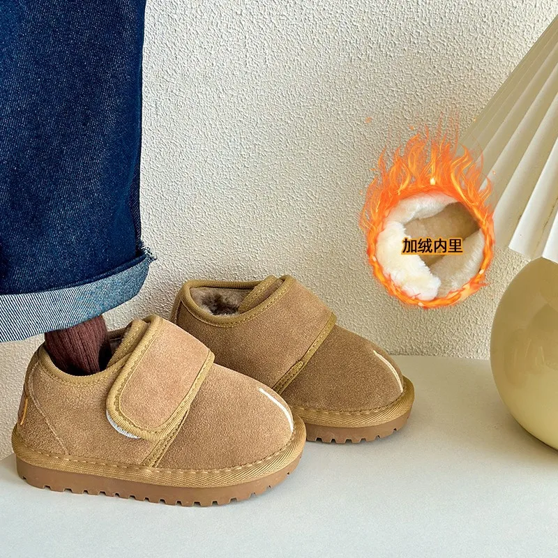 Children Boots Baby Winter Snow Boots Plush Leather Toddler Shoes Boys Girls Anti-slip Rubber Sole Baby Sneakers Infant Boots