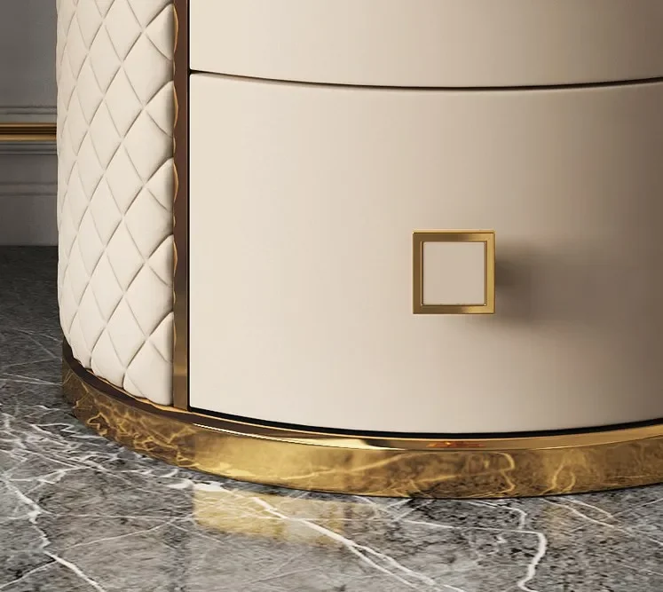 Bedroom Furniture Bedside Table Luxury Round Marble Leather Table Storage Bedside Cabinet For Home Hotel