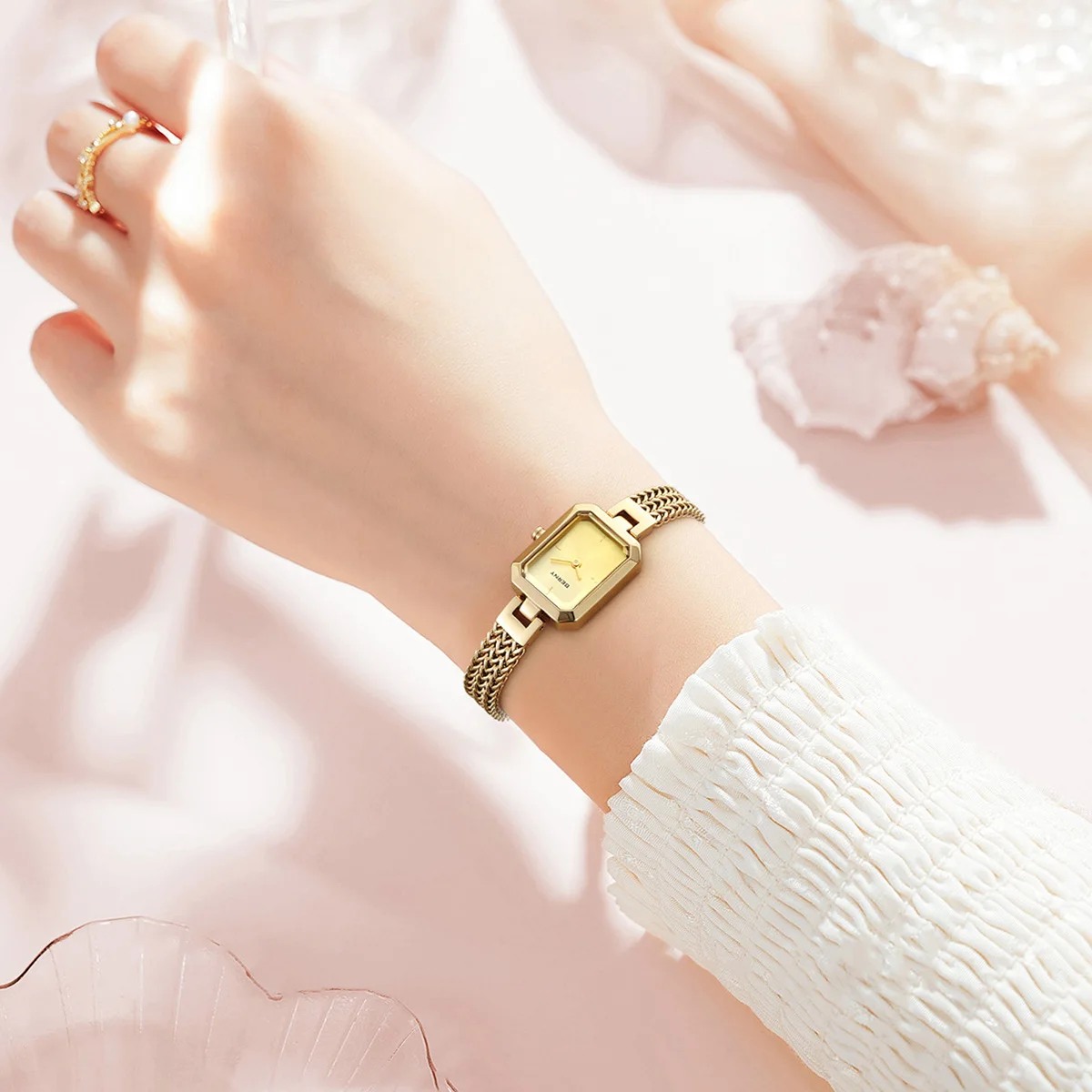Relógio de quartzo minimalista impermeável para mulheres, relógios de ouro, moda de luxo, retângulo, auto-destacável fivela cinta relógio