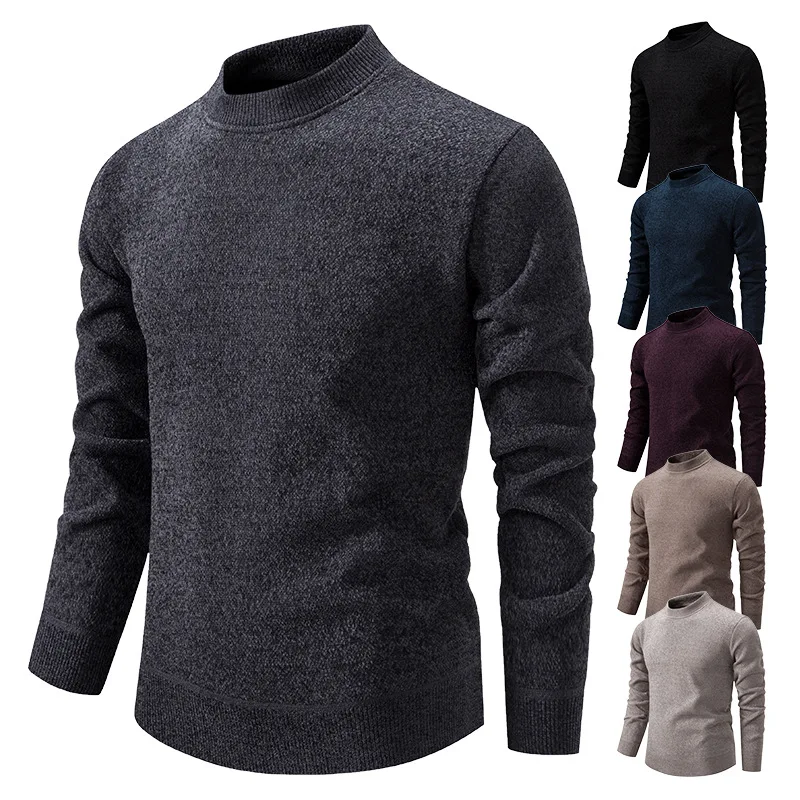 Autumn and Winter New Casual Men's Solid Color Pullover Sweater Foreign Trade Round Neck Men's Casual Knitwear Cross border Thre