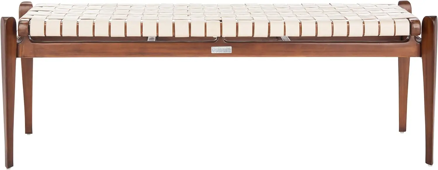 

Safavieh Couture Home Dilan 47-inch White and -Light Brown Leather Weave Bench
