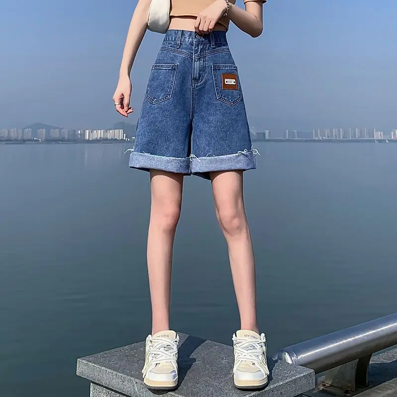 Baggy Shorts Women Long Wide Summer Shorts Jeans High Waist Y2K Blue Biker Bermuda Shorts Woman 4XL 5XL 6XL Denim Half Pants