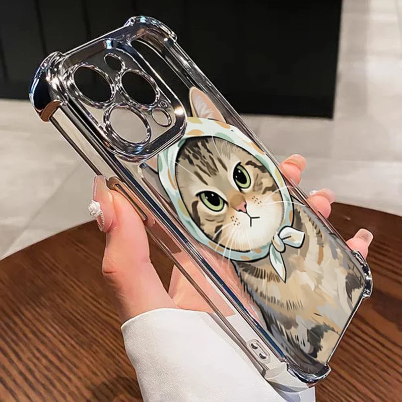 Plating Bandana Cat Transparent Soft Fashion Phone Case
