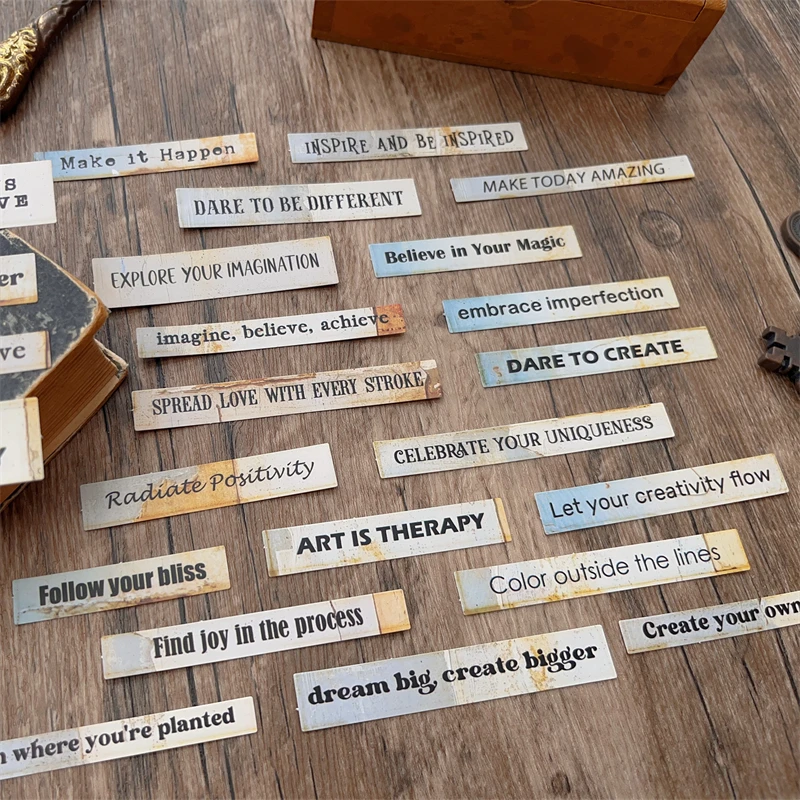 Decorative Stickers 24pcs/lot Vintage English Typewriter Stickers Mottled Word Inspiration Quote Junk Journal Ephemera Sticker Scrapbooking Material