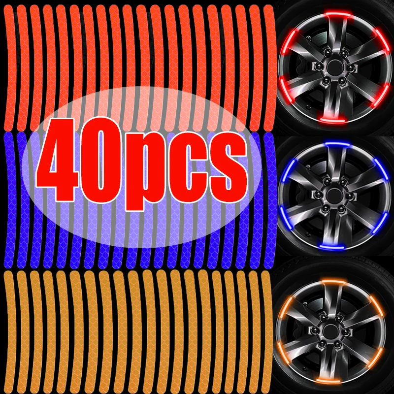 

40/20pcs Car Tire Rim Reflective Sticker Night Safety Warning Strip Motorcycle Bike Auto Wheel Hub Reflector Stickers Decals