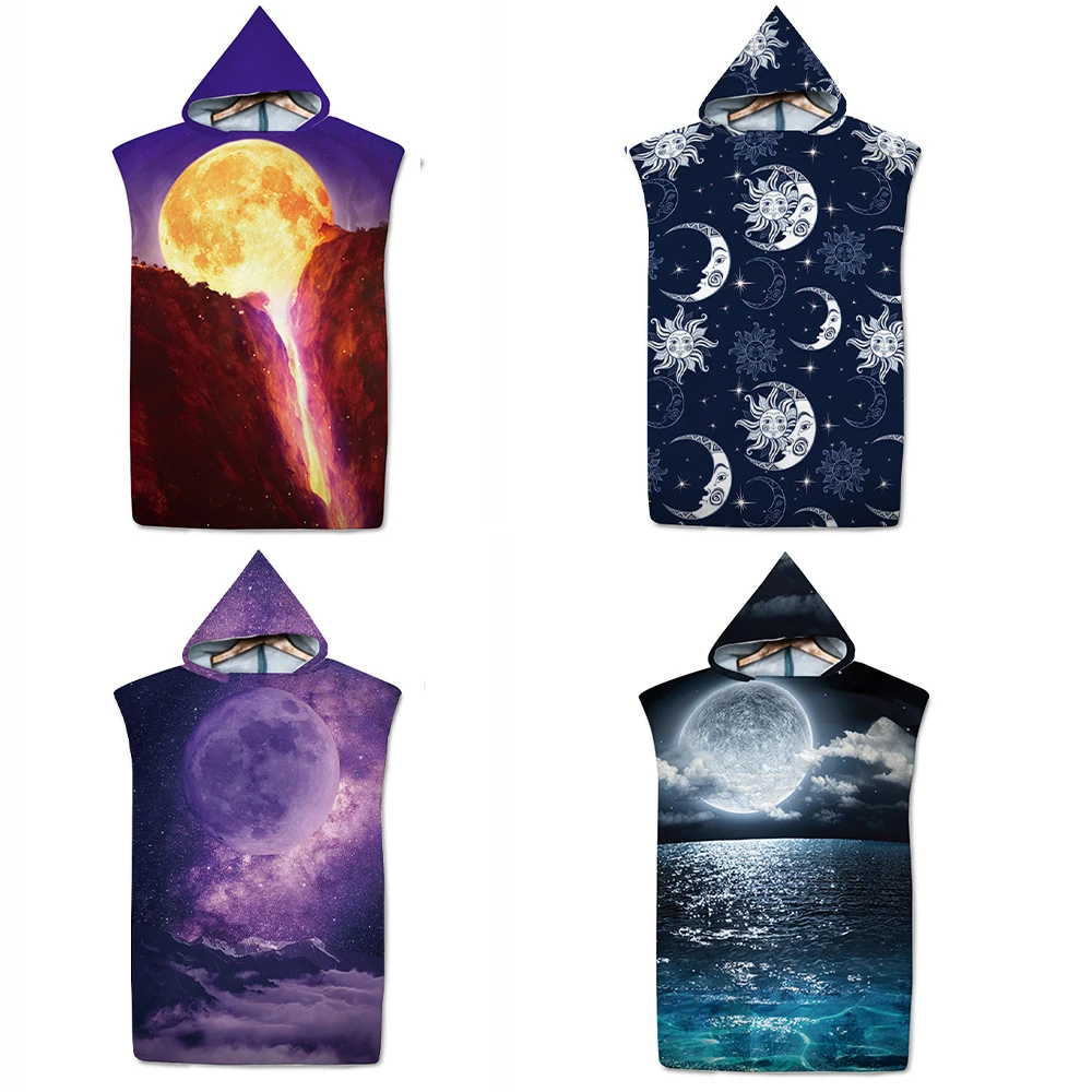 

Customizable Lake View Microfiber Quick-drying Hooded Beach Towel Adult Kids Swim Bathrobe Family Vacation Cloak Poncho Set Gift