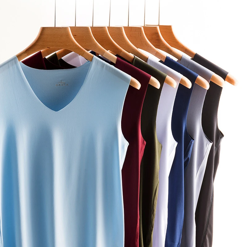 

Men's Ice Silk Tank Tops Seamless quick-Dry Mens sleeveless T shirts Solid Color Male Bodyshaper Fitness Summer Tee Tops