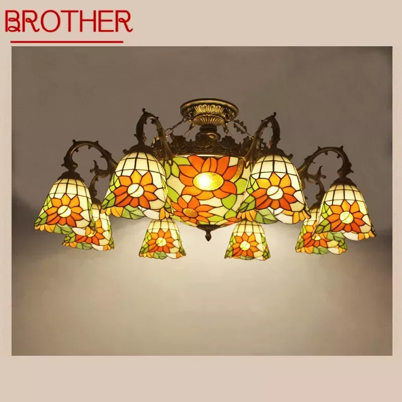 

BROTHER Tiffany European Living Room PendantLamp Vintage Creative Color Glass restaurant Bedroom Hotel Villa Chandelier