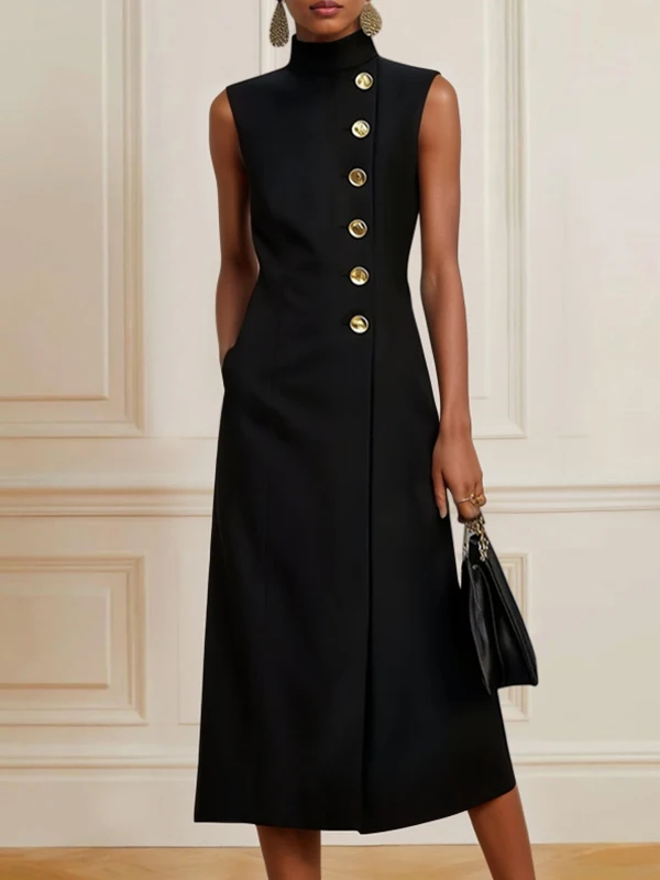 Modigirl Summer Black Birthday Midi Dress for Women Clothing Urban Sleeveless High Neck Woman Elegant Formal Prom Dresses 2025