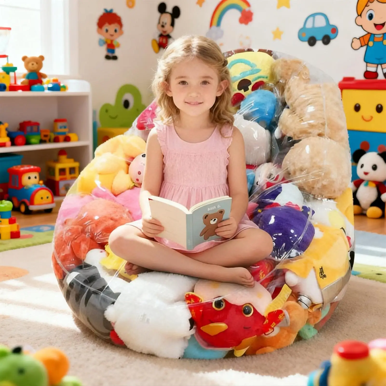 Bean Bag Chair Cover Clear Large Storage Organizer Kids Storage Bag Chair Cover For Toys Doll Girls Adult Teens Kids Room Dorm