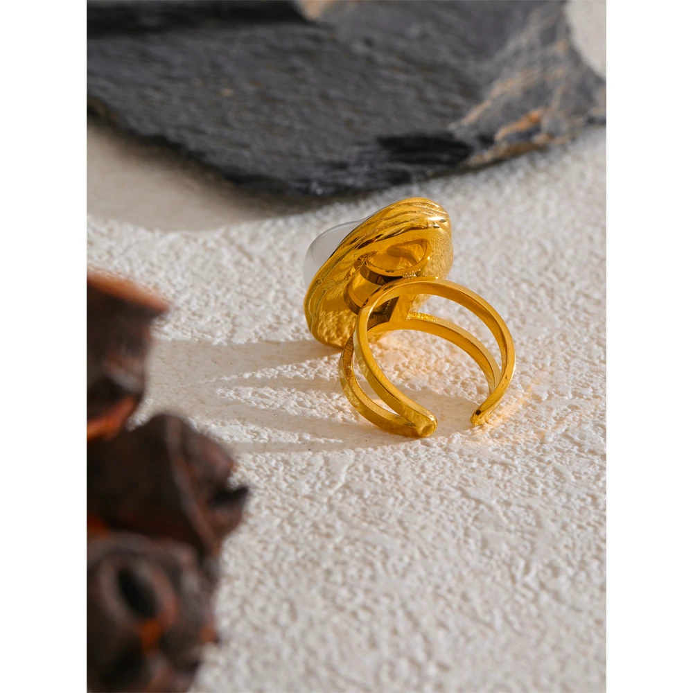 Yhpup Fashion Ring Stainless Steel Golden Charm Jewelry for Women