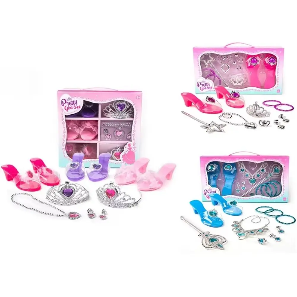 Necklace Crown Princess Dress Up Toys Pretend Play Earrings Bracelet Girls Jewelry Toys Role Play Makeup Crystal Shoes Toy