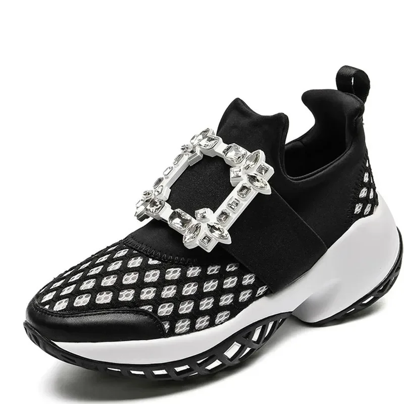 

2024 Mesh Designer Trainers Sneakers Platform Crystal Buckle Thick Bottom Chunky Womens Sneakers Vulcanized Casual Shoes