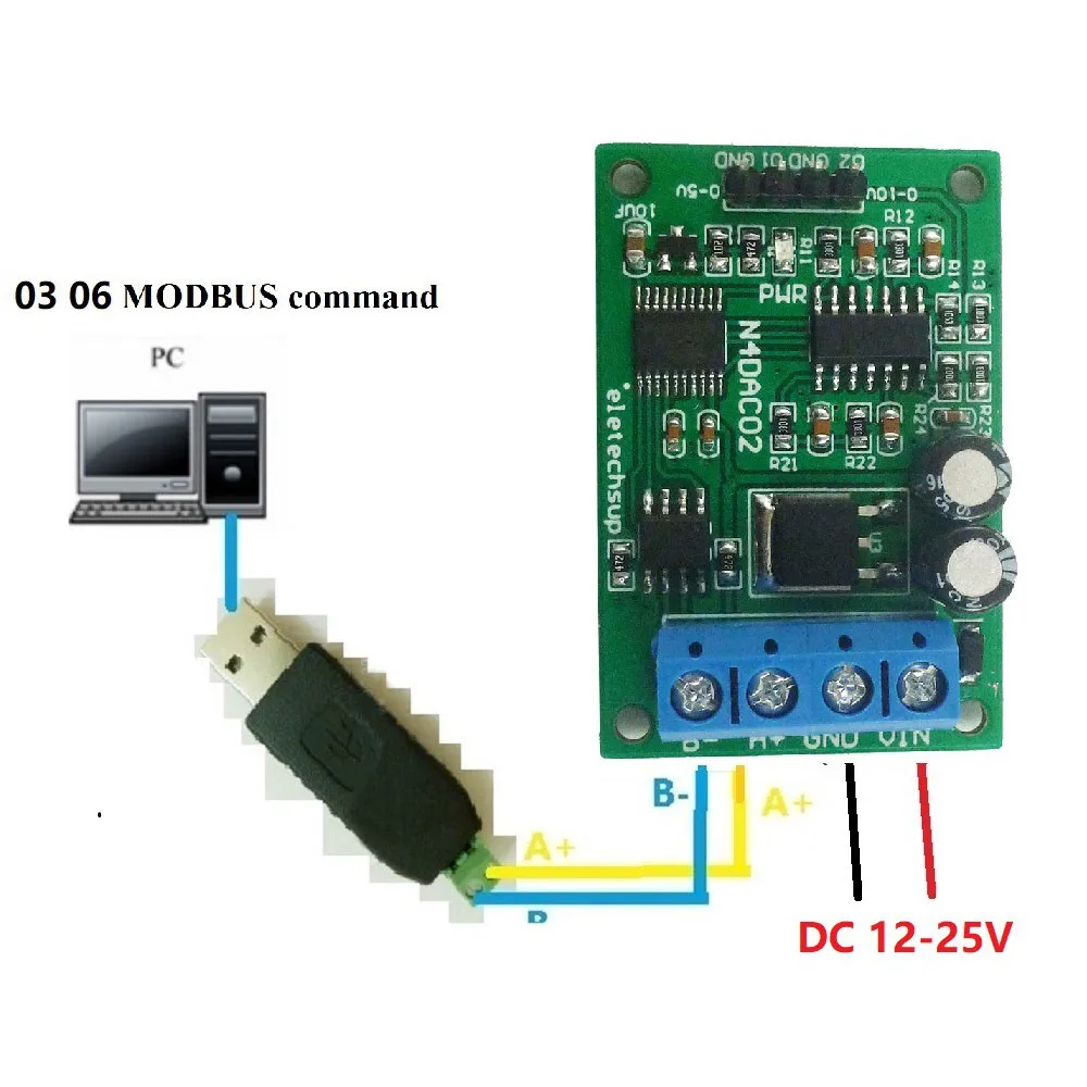 

2 Channel DC 12V 0-5V 0-10V Voltage Signal Generator DAC Converter Module RS485 Modbus RTU Board for PLC Measuring Instruments