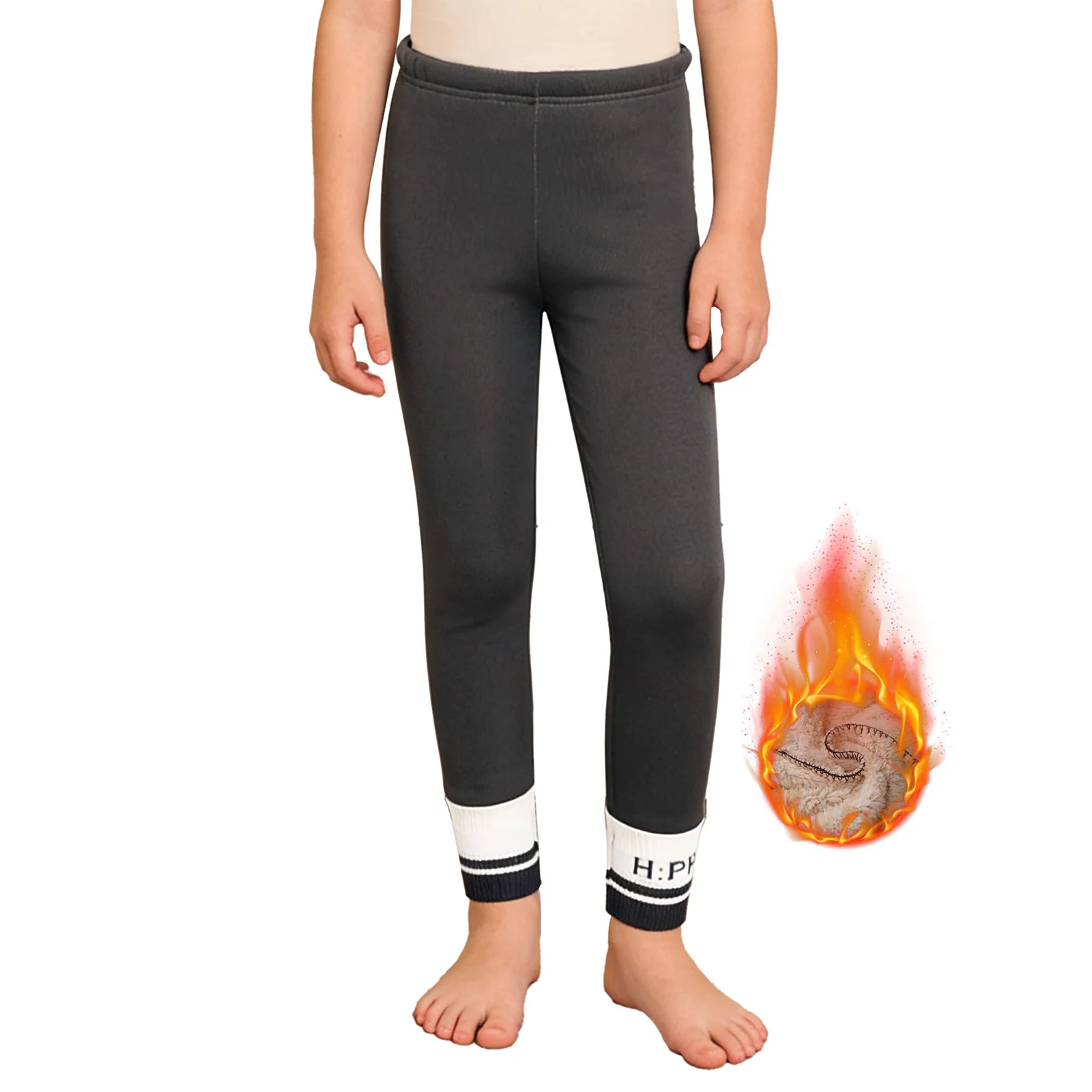 מכנסי ספורט לילדות ליוגה וריצה, מכנסי פליז חמים עם רצועת מותאמת למותן, פתיחת רגליים מסרוגות, מכנסי קז'ואל