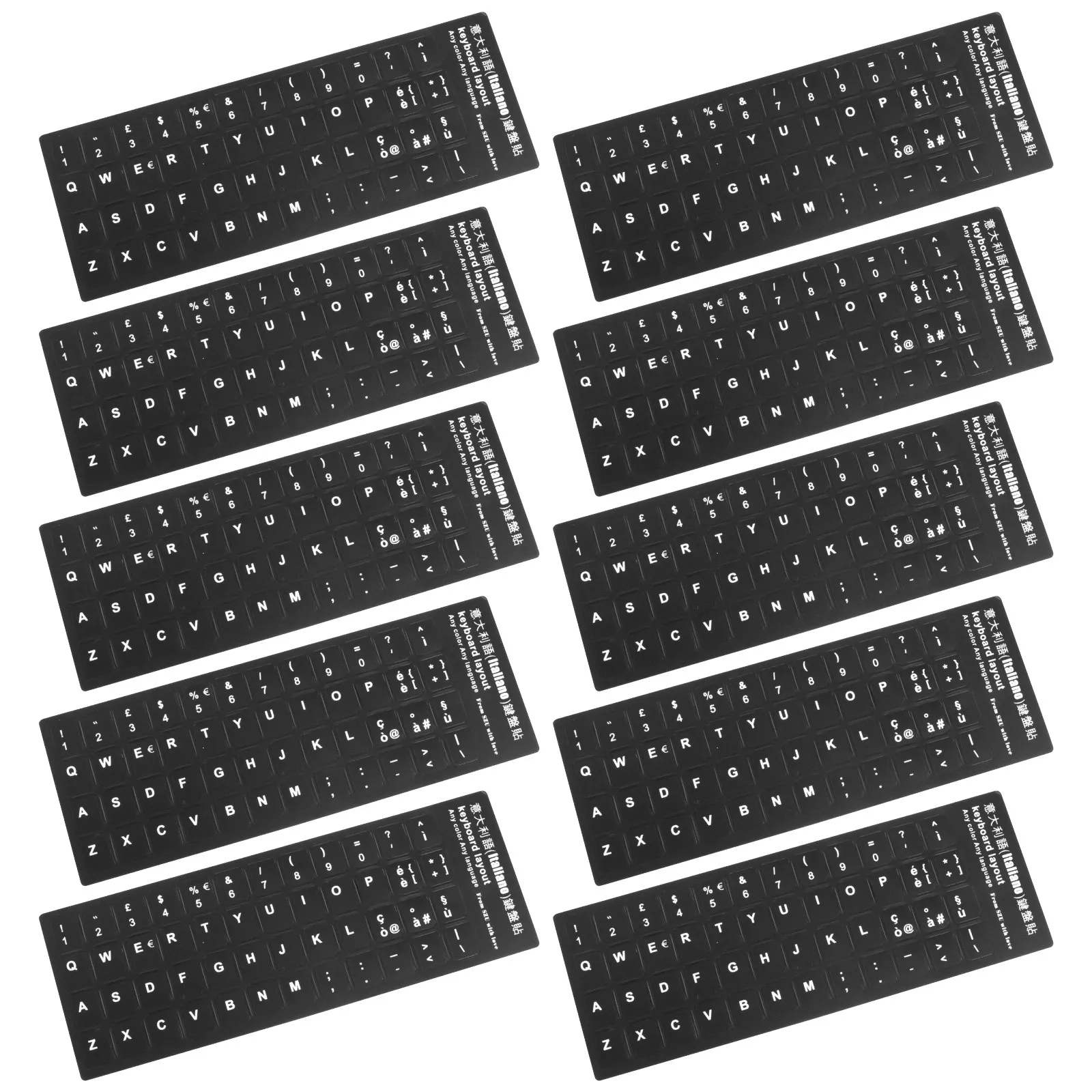 10Pcs 이탈리아어 언어 키보드 스티커 검정색 배경 흰색 글자 범용 노트북 키..