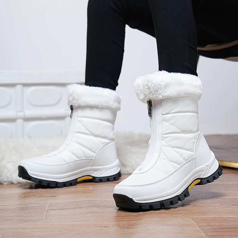 Women's Boots Winter Snow Boots Outdoor Anti-Slip Zipper Shoes Women Warm Short Plush Waterproof Boots Fashion Snow Shoes