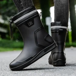 New Men's Casual High Top Waterproof Rain Boots Thick Anti-slip and Wear-resistant Fashion Men Outdoor Comfortable Fishing Shoes
