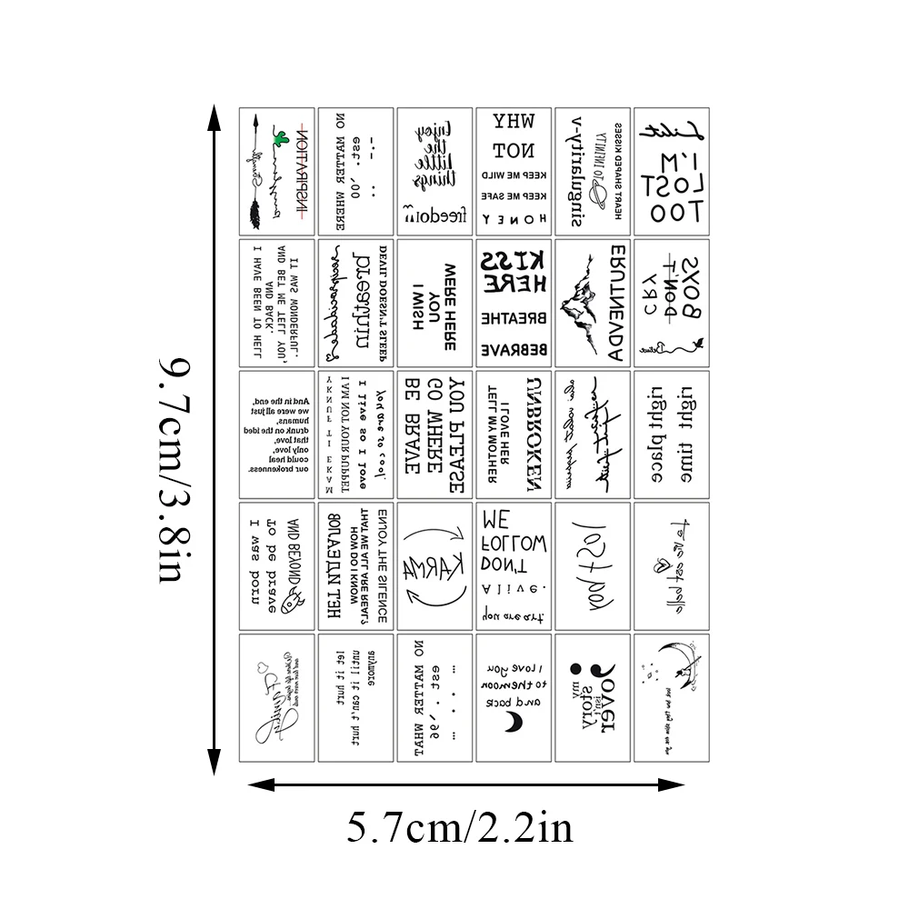 30PCS English Words Temporary Tattoo Sticker for Men Women Arm Body Art Waterproof Fake Tattos Flower Animal Body Art Tatoos