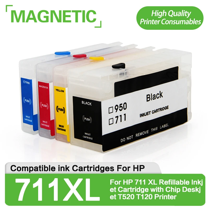 Reemplazo de cartucho de inyección de tinta recargable para impresora HP  711 XL, Compatible con Chip Deskjet T520 T120, nuevo _ - AliExpress Mobile