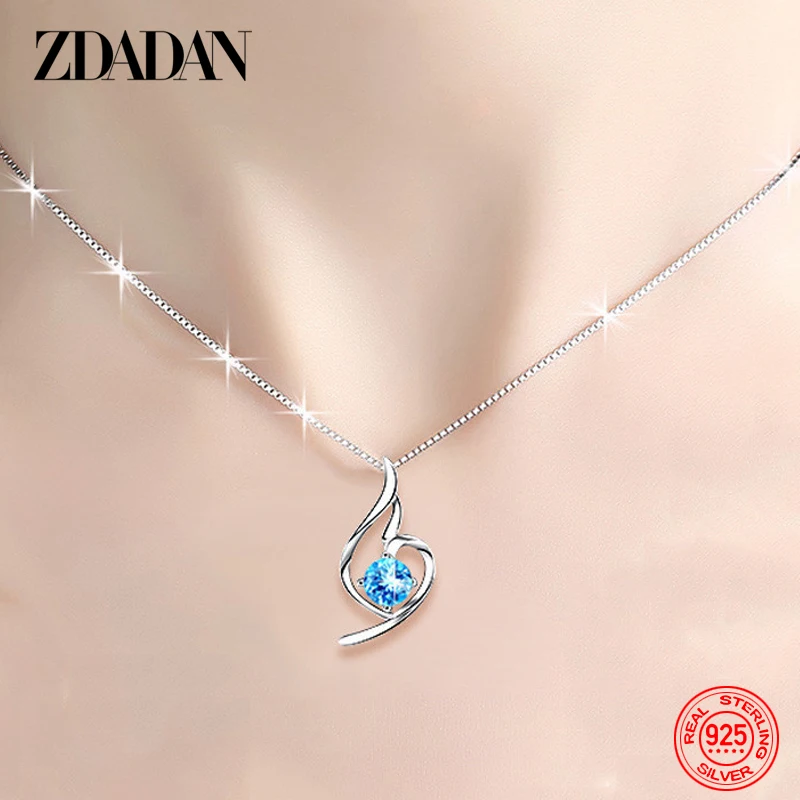 ZDADAN 925 Sterling Silver Blue Crystal Necklace Earring Set For Women Fashion Wedding Jewelry Party Gift 4