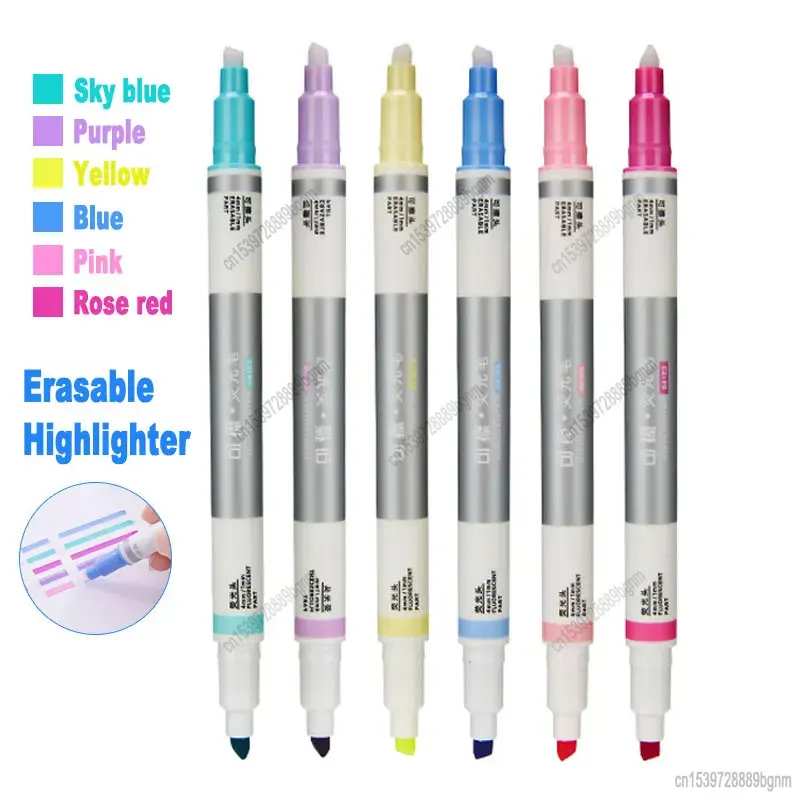 6 Color Set Erasable Highlighter Marker Fluorescent Pen Dual Head Oblique Tip Office School Wrting Art Drawing Painting Graffiti