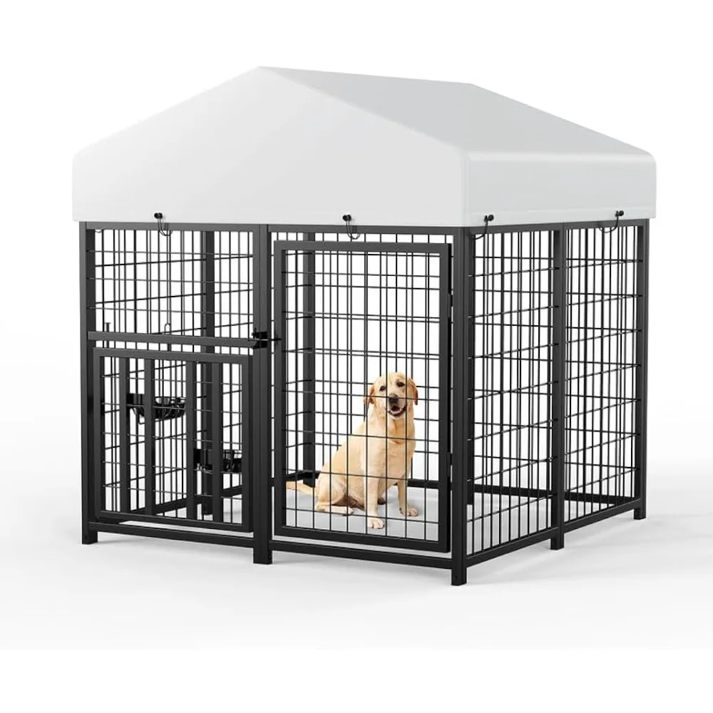 

Large Dog Kennel Outdoor Pet Pens Dogs Metal Coop Fence With Rotating Bowl (4'L X 4'W X 4.25'H) Freight Free Playpen Cages