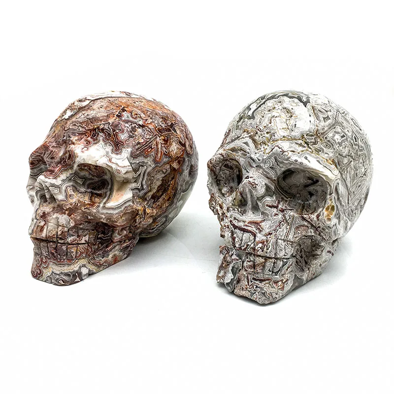 

Wholesale high quality hand carved Mexico crazy agate skulls crystal crafts Halloween Party Props for decoration