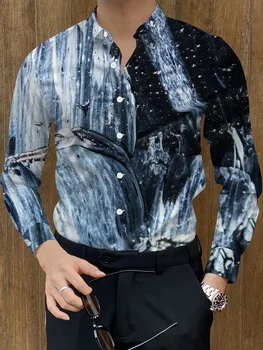 Camicia a maniche lunghe pieghevole casual da uomo Design moderno a righe Vestibilità regolare Nuovo top primaverile autunnale a maniche lunghe 1