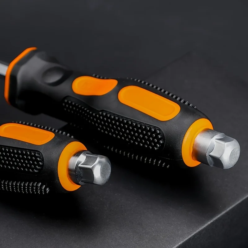 6/8-Inch Non Slip Hammer Type Magnetic Screwdriver Tool Set with Soft Handle Flat Head Screwdriver, suitable for Home Repair