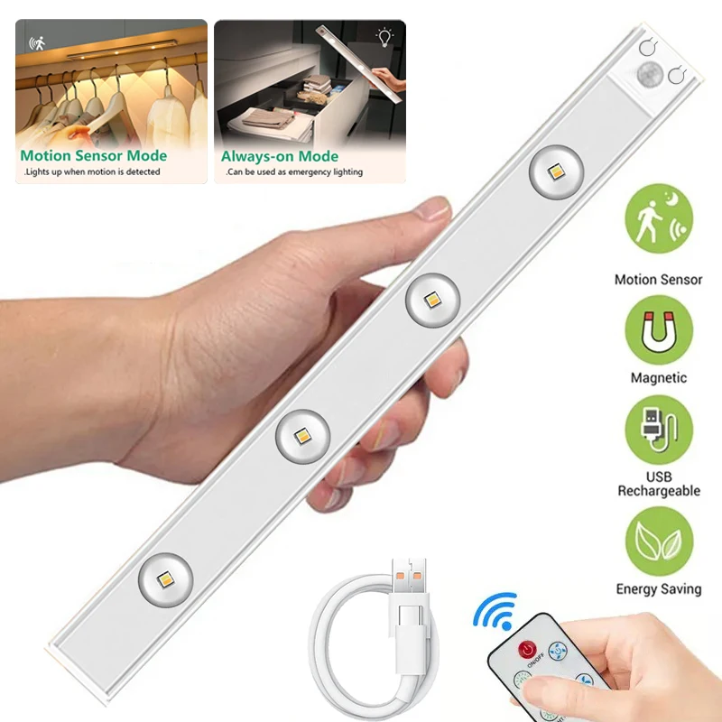 IRALAN Motion Sensor Light Wireless LED Night Light Rechargeable Light Cabinet Wardrobe Lamp Staircase Backlight For Kitchen