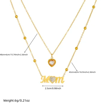 DIEYURO 316L Stainless Steel Heart Zircon Letter MOM Pendant 2