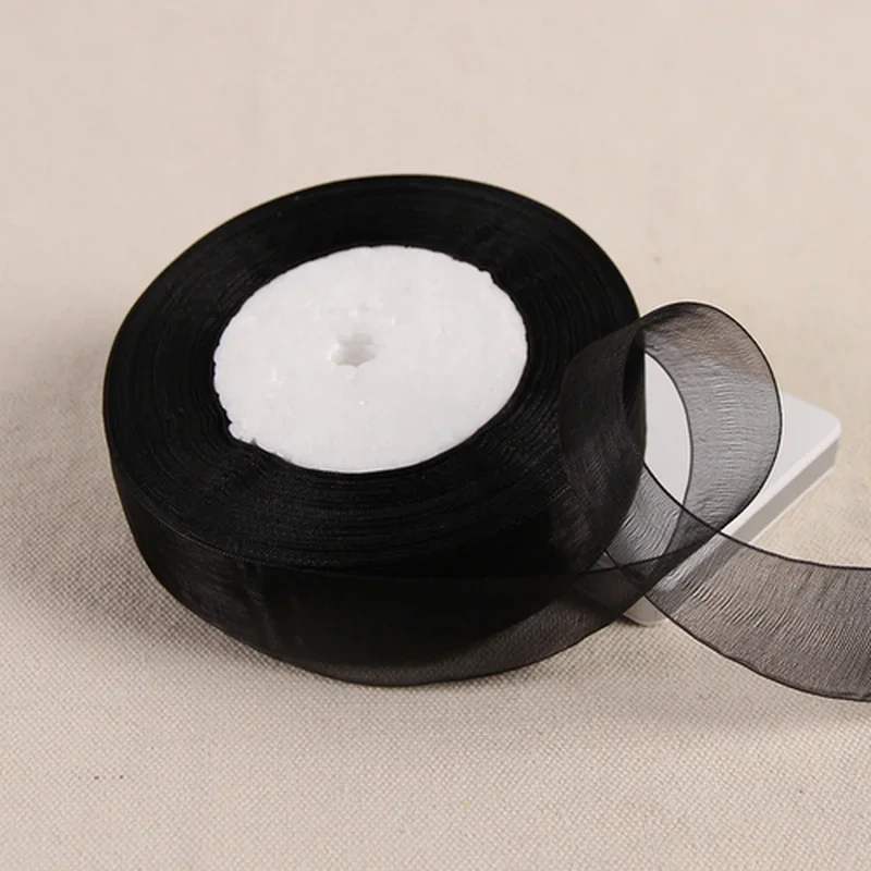 Elegant Black & Transparent Organza Ribbons for DIY Crafts & Event Decor - 50 Yards